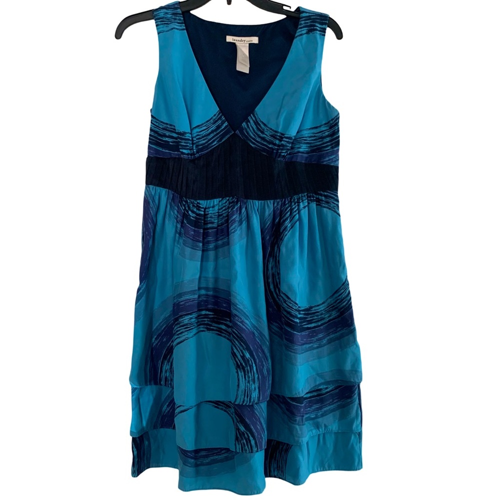 Laundry by Design 100% Blue Silk Sleeveless Dress Size 6